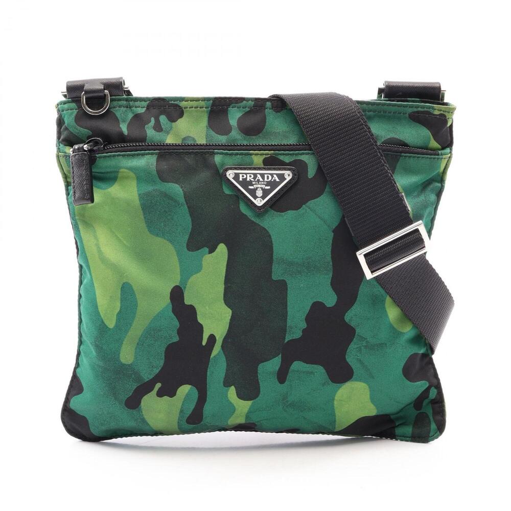 Prada Triangle Logo Camouflage Shoulder Bag/Handbag, Nylon & Saffiano Leather...